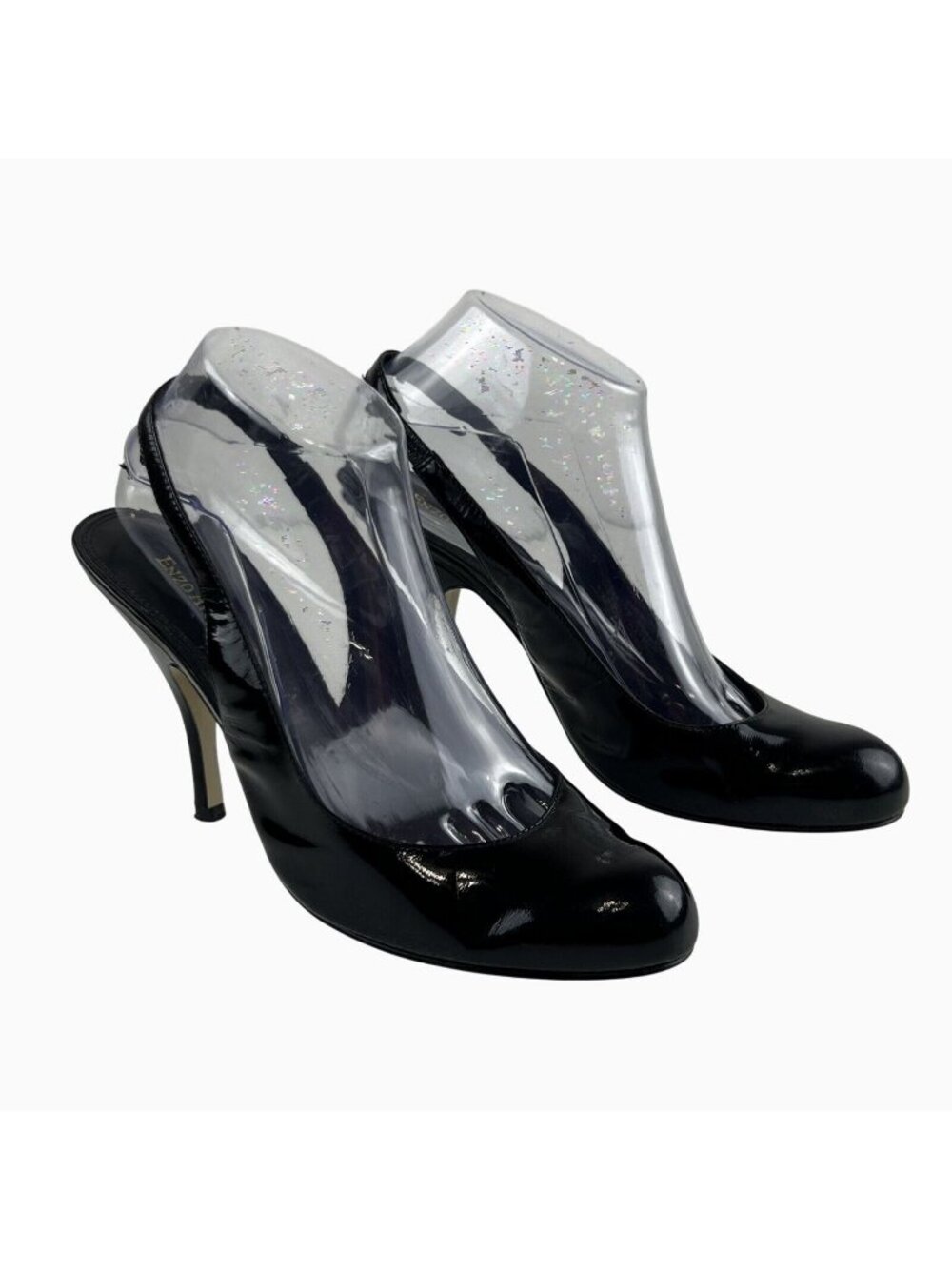 Enzo Angiolini Black Patent Leather Slingback Heels 4" Stiletto Women’s Size 7.5